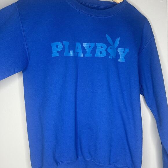 Playboy Blue Crew Neck Sweatshirt Front And Back Bunny Head Logo Size Small - Picture 6 of 8